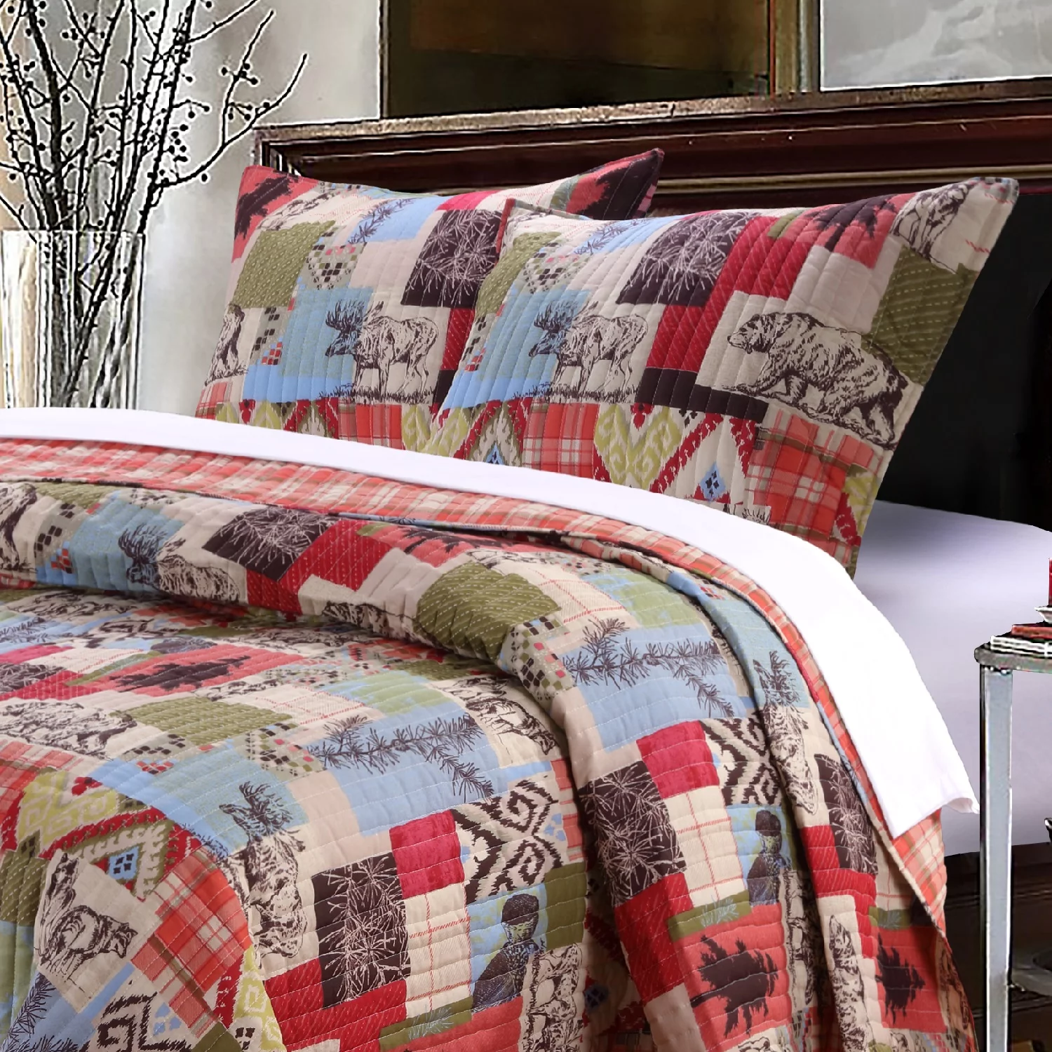 Global Trends Riverbend Reversible Cabin Style Quilt Set, 3-Piece Full/Queen