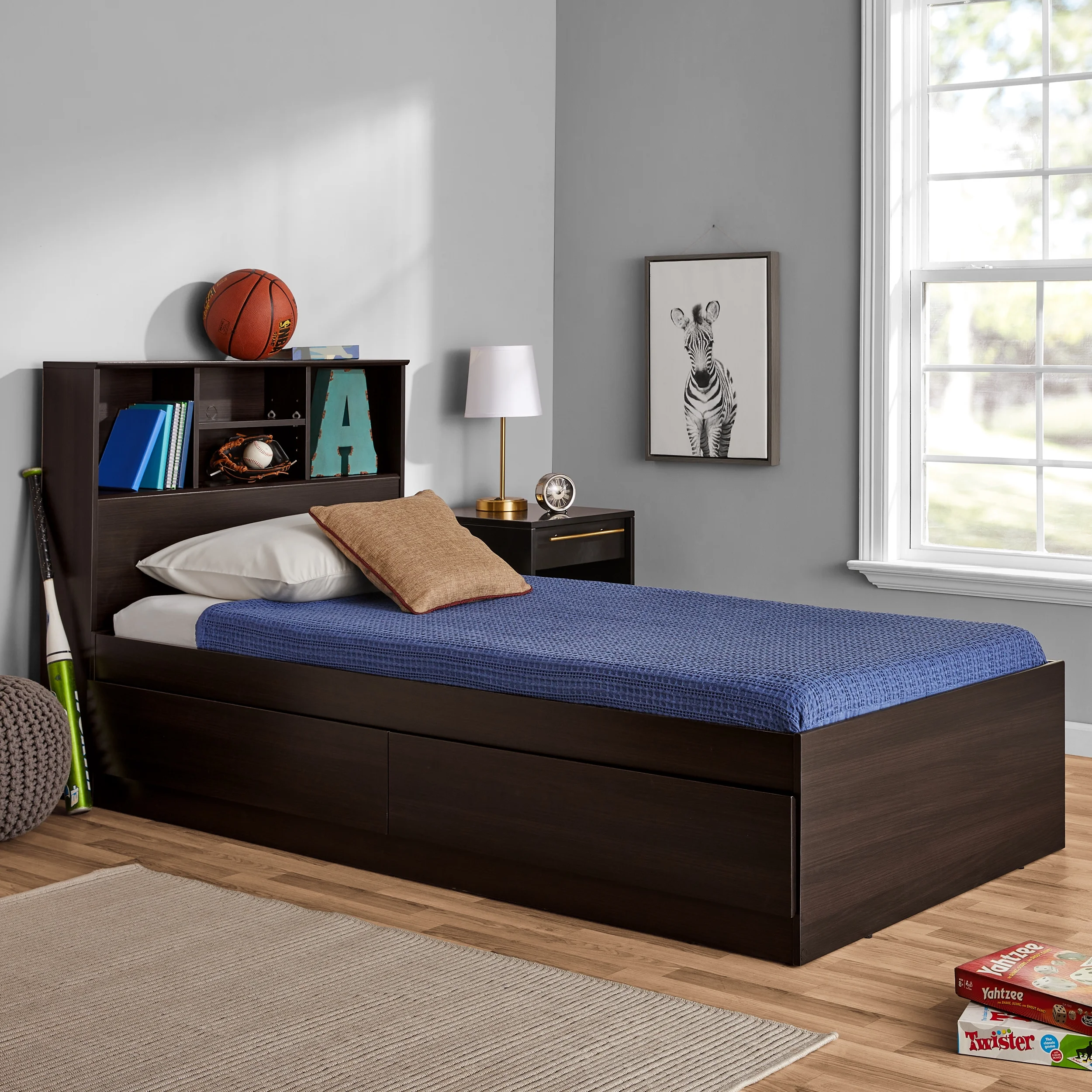 Your Zone Storage Bed with Bookcase Headboard, Twin, Espresso Finish