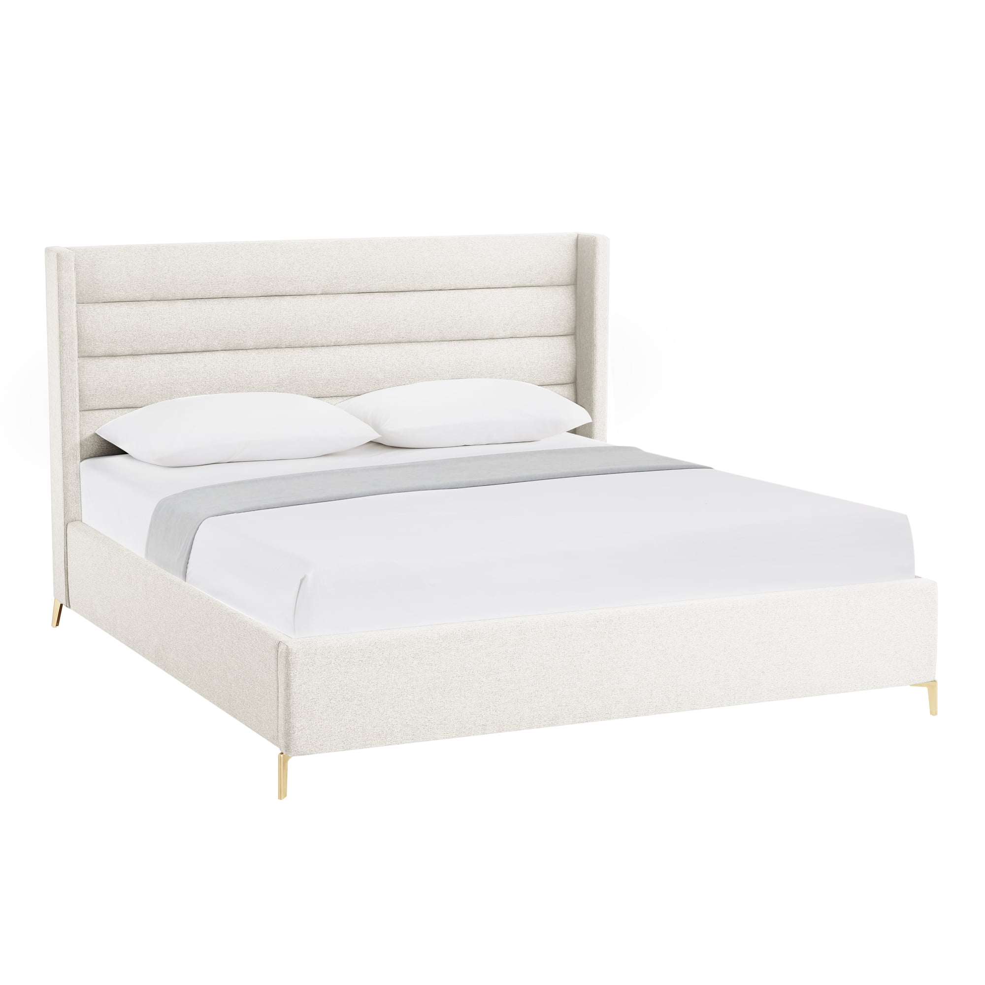 Montez Upholstered Linen Queen Size Wingack Platform Bed, Light Beige