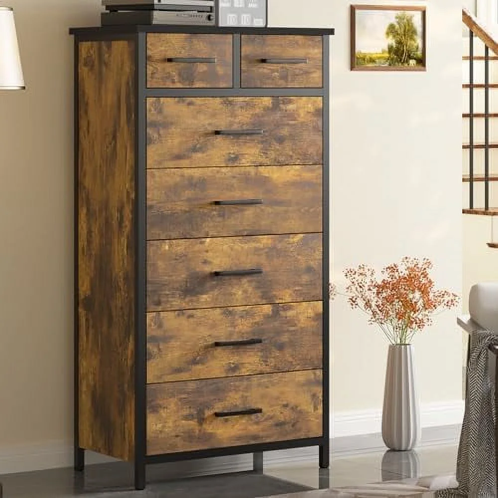 7 Drawer White Dresser Industrial Wood Dresser for Bedroom Sturdy Steel Frame Dresser for Bedroom