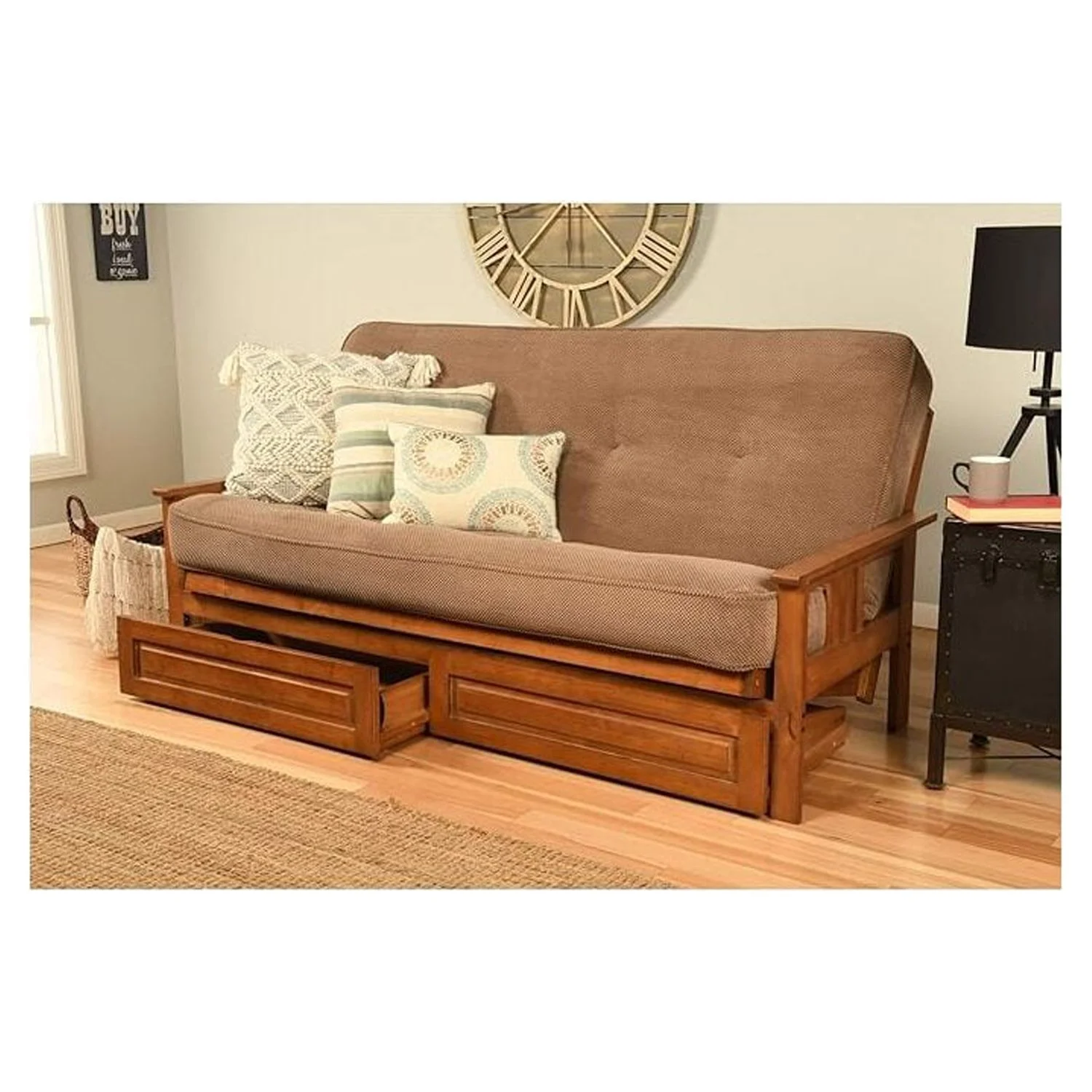 Maykoosh Neo-Classical Nostalgia Full Futon Frame with Storage Drawers, Color:Barbados/Brown