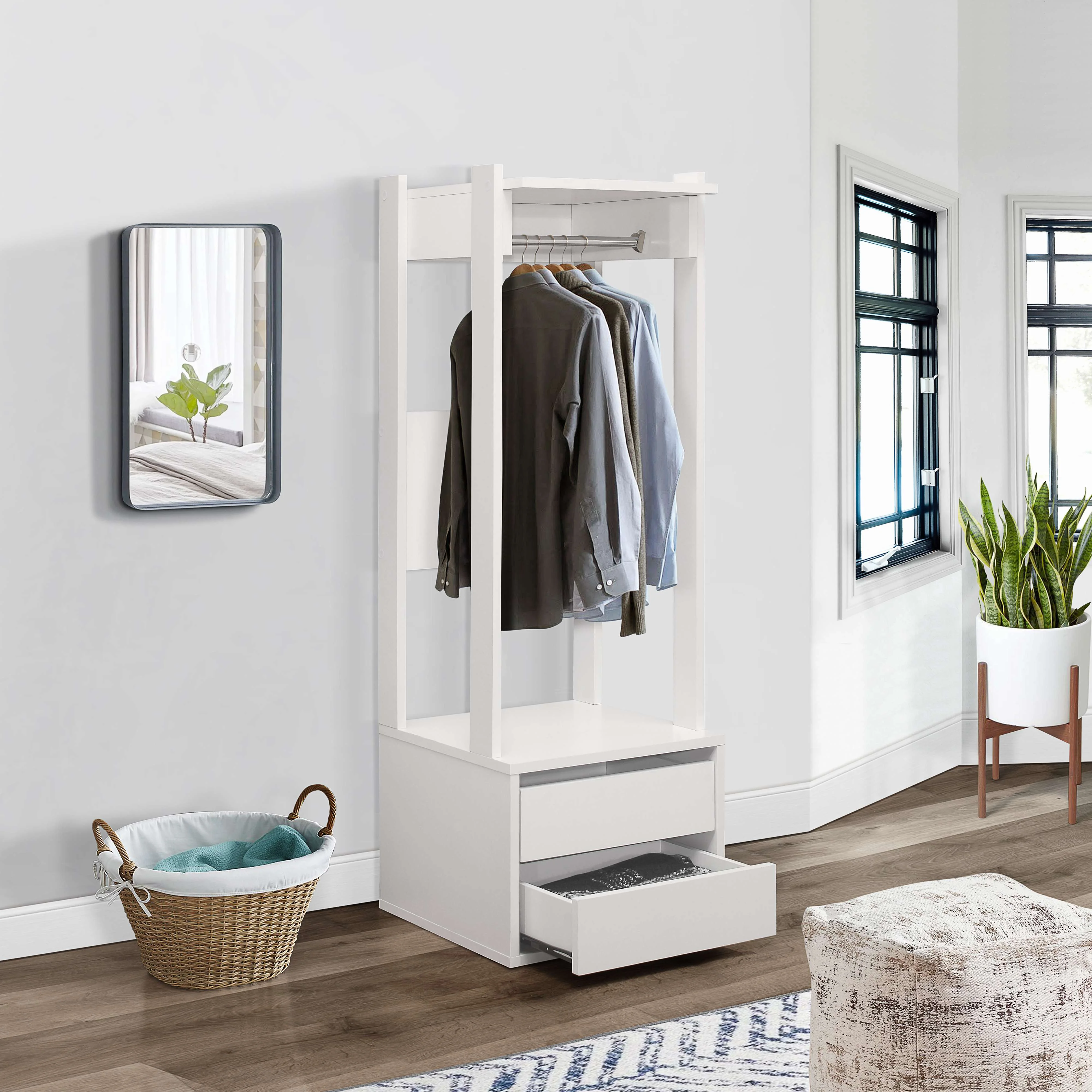 Kings Brand Furniture Open Wardrobe Armoire Closet with 2-Drawers, White