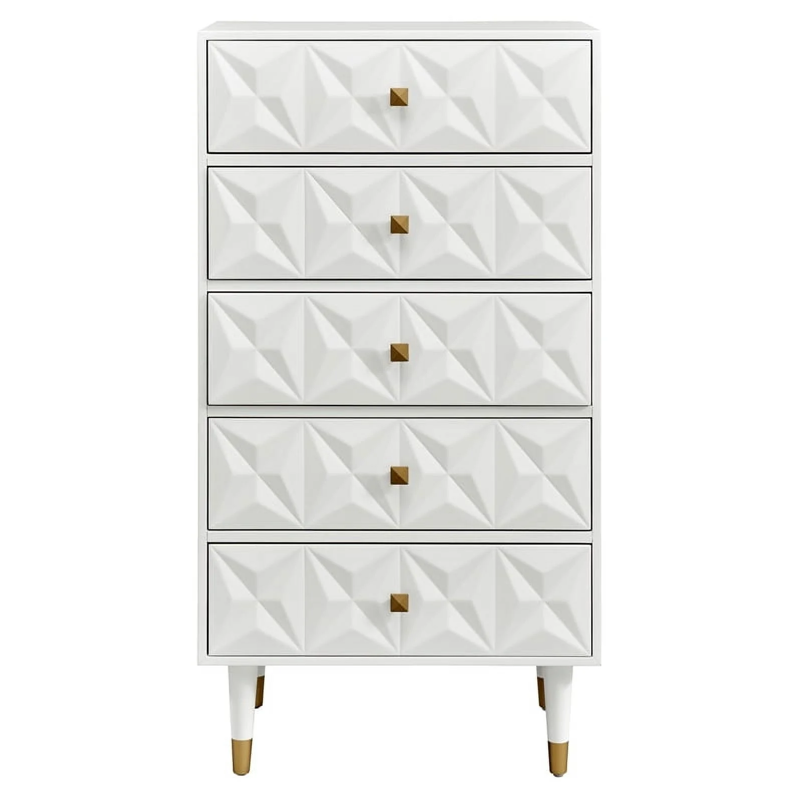 Riverbay Furniture Modern 5-Drawer Wood Geo Dresser Chest in White