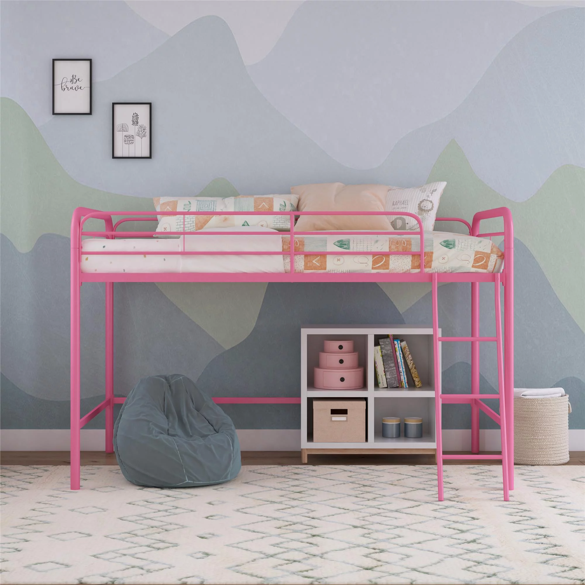 DHP Jett Junior Twin Metal Loft Bed, Pink