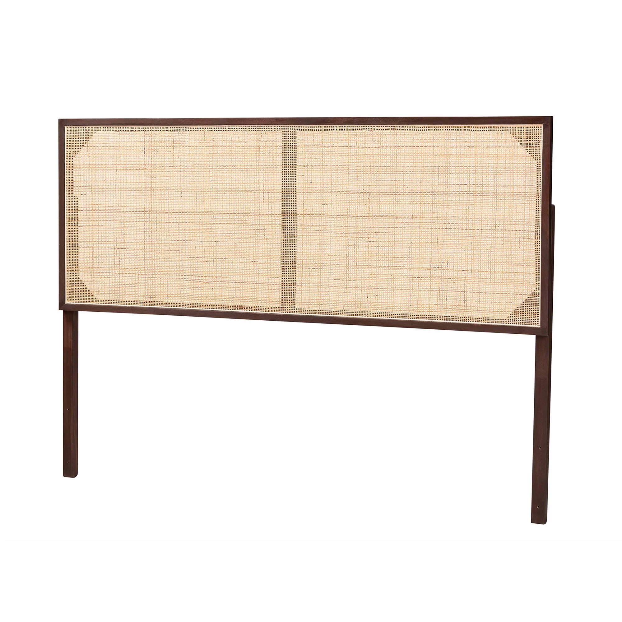 bali & pari Aurelia Modern Bohemian Dark Brown Finished Bayur Wood and Natural Rattan Queen Size Headboard