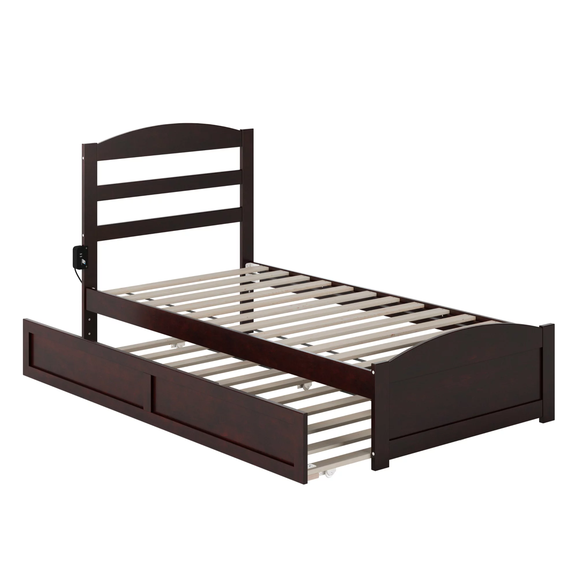 Warren, Solid Wood Platform Bed with Footboard and Twin Trundle, Twin, Espresso