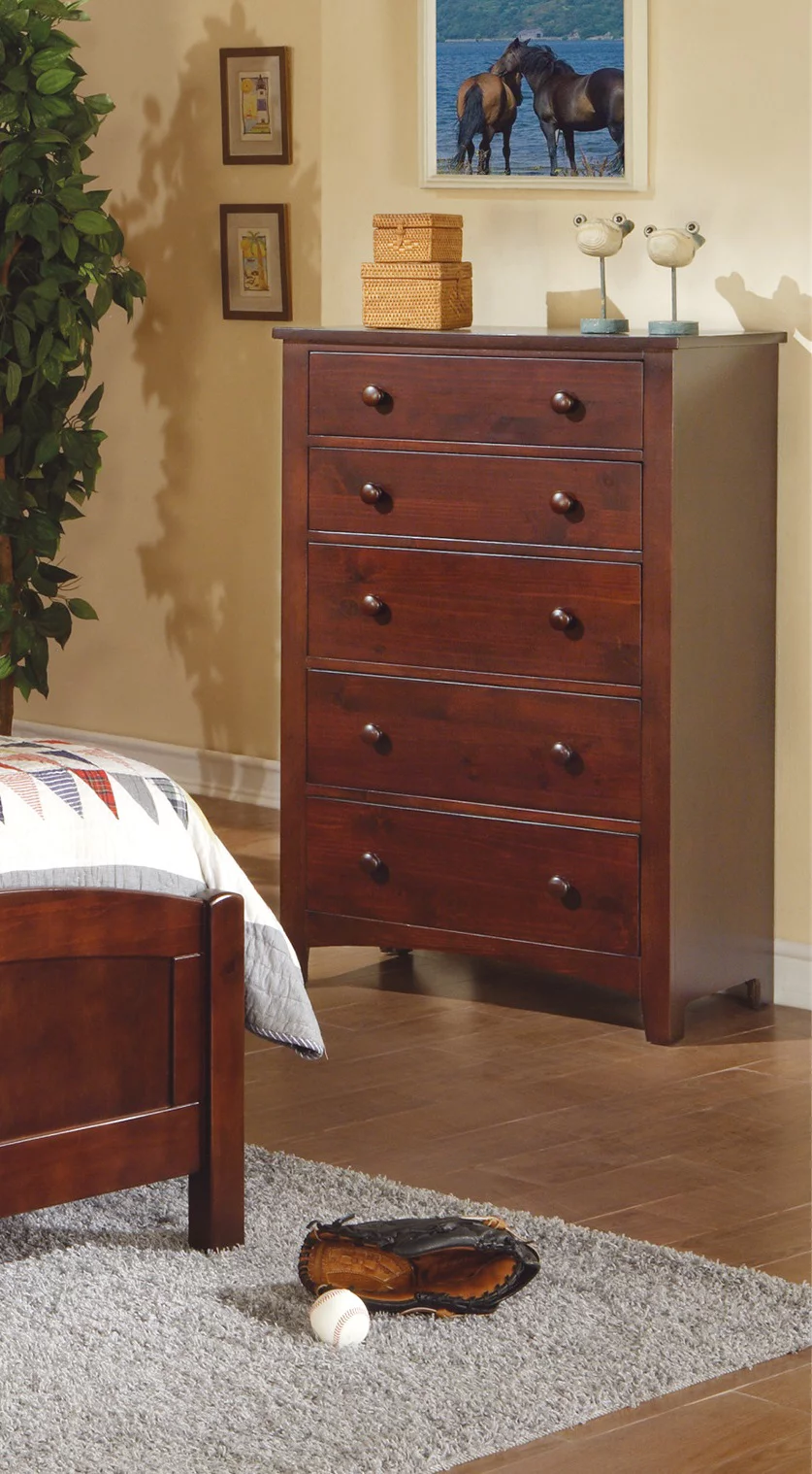 Dcenta Contemporary Dark Oak Finish 1pc Chest of Drawers Plywood Pine Veneer Bedroom Furniture 5 drawers Tall chest