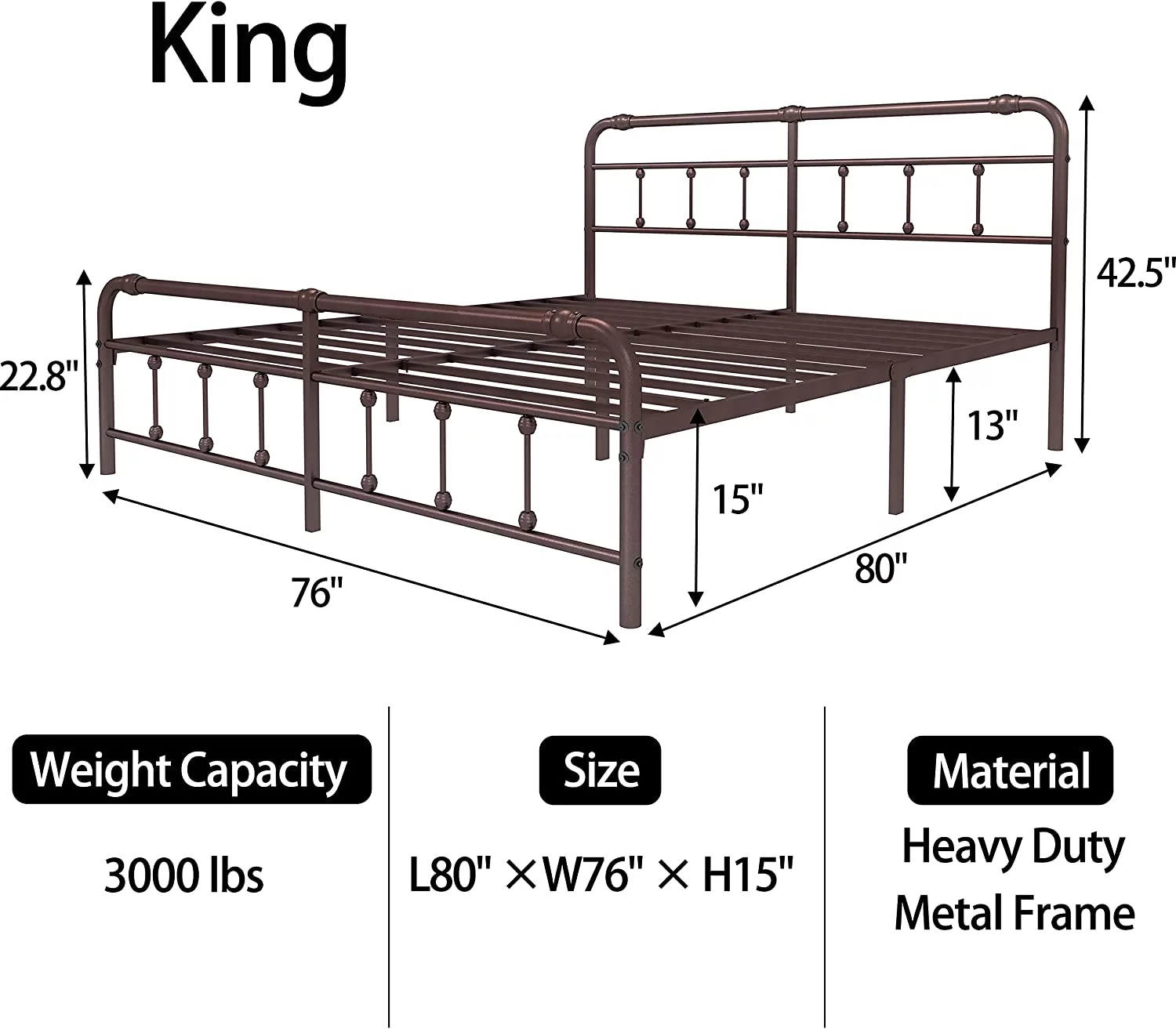 King-Bed-Frame with-Headboard and-Footboard Set - Platform Bed Frame King Size no Box Spring Needed Easy to Assemble 13inch Storage(Brown)