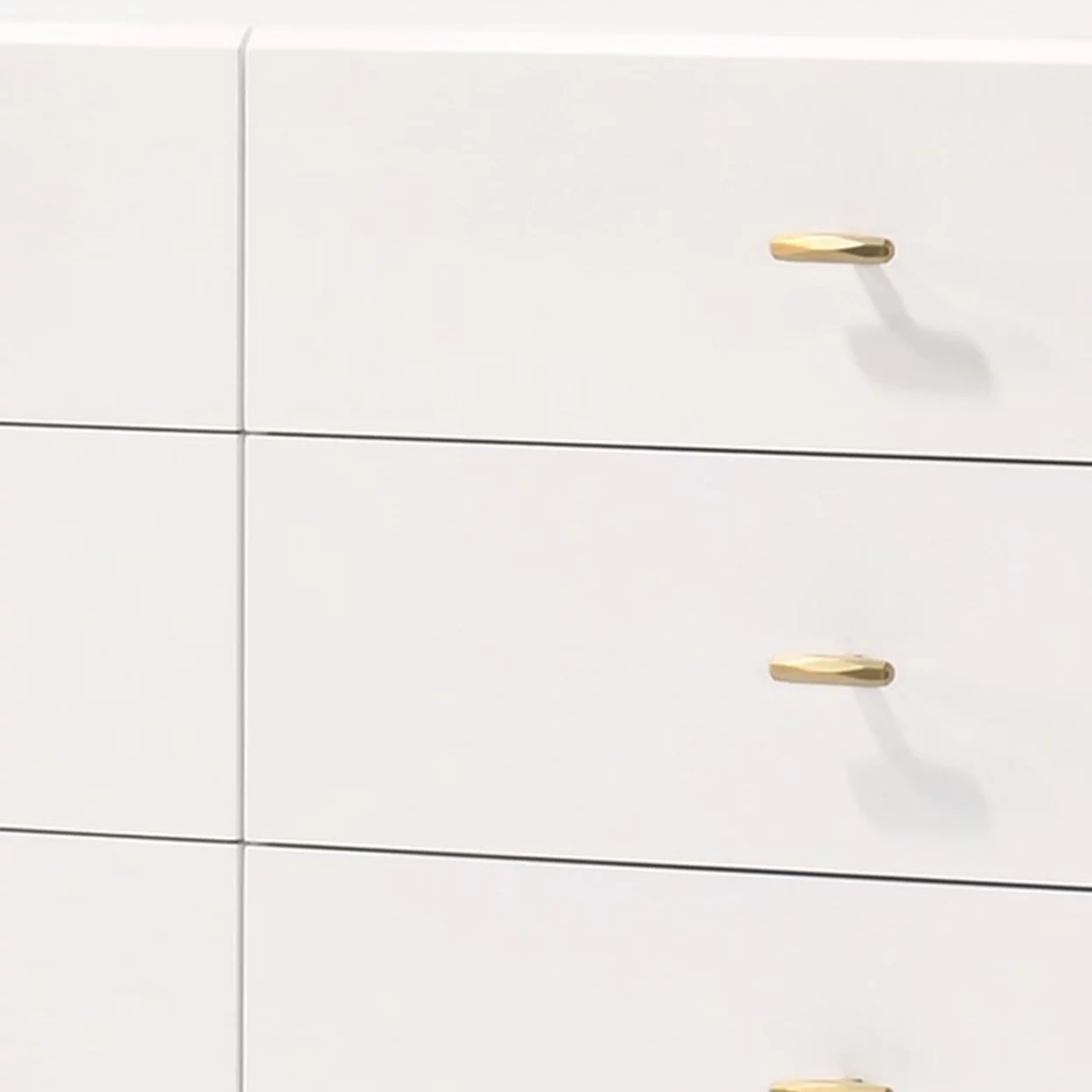 6 Drawer Wooden Dresser with Metal Hairpin Legs, White and Gold