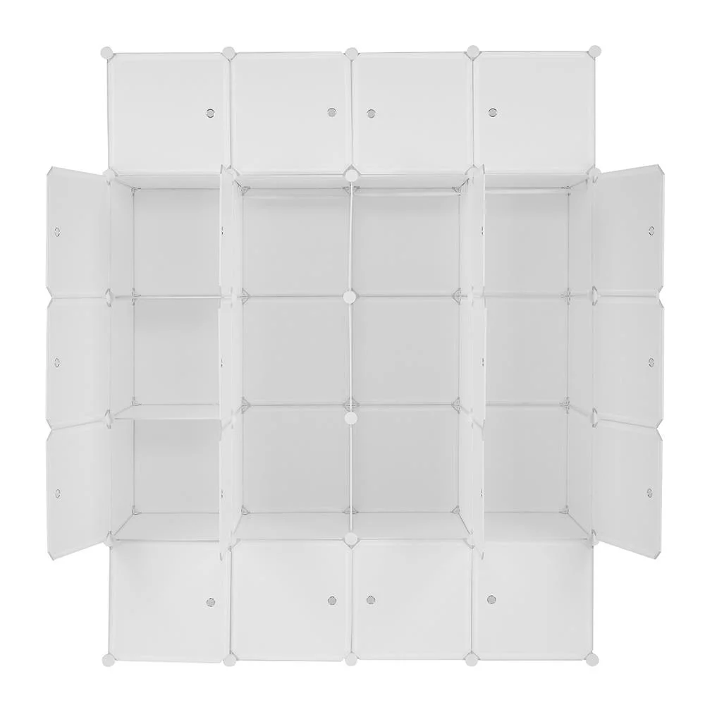 Zimtown Wardrobe Closets,20 Cube Organizer Stackable Plastic Cube Storage Shelves with 3 Hanging Rods,White