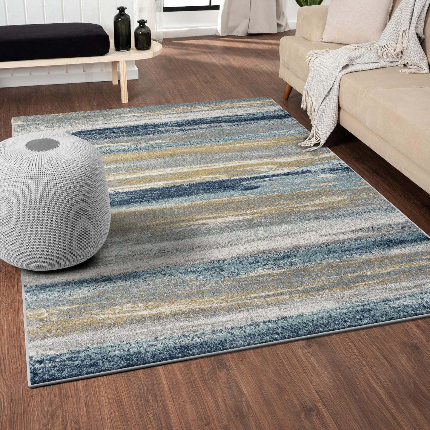 Luxe Weavers Lagos Collection 7501 Yellow and Blue 9x12 Abstract Area Rug