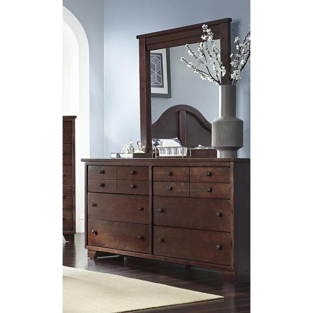 Progressive Furniture Diego 6 Wood Drawer Dresser and Mirror Espresso Pine Brown