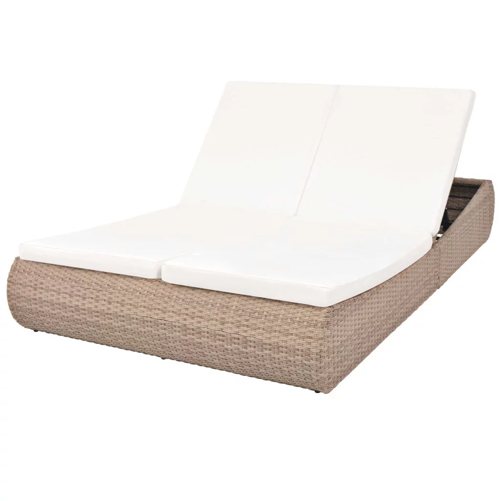 Outdoor Bed Poly Rattan Beige
