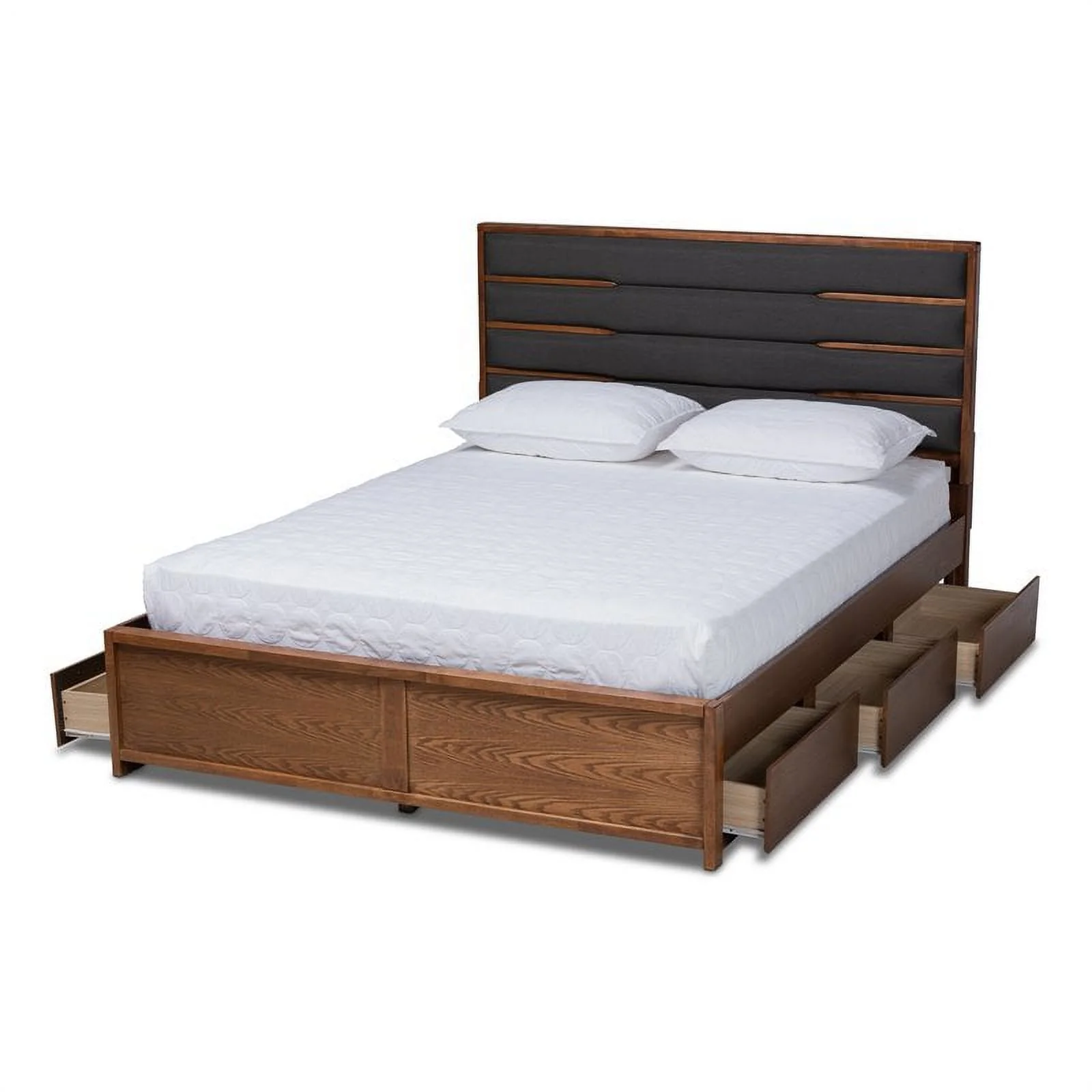Bowery Hill Queen Dark Gray Upholstered Brown Platform Bed