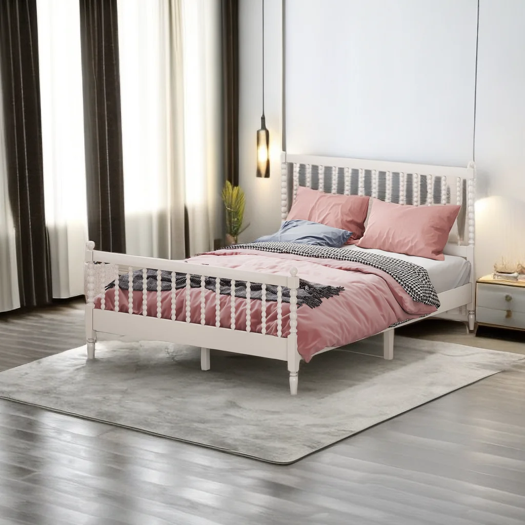 Modern Queen Size Wood Platform Bed Frame with Gourd Shaped Headboard and Footboard