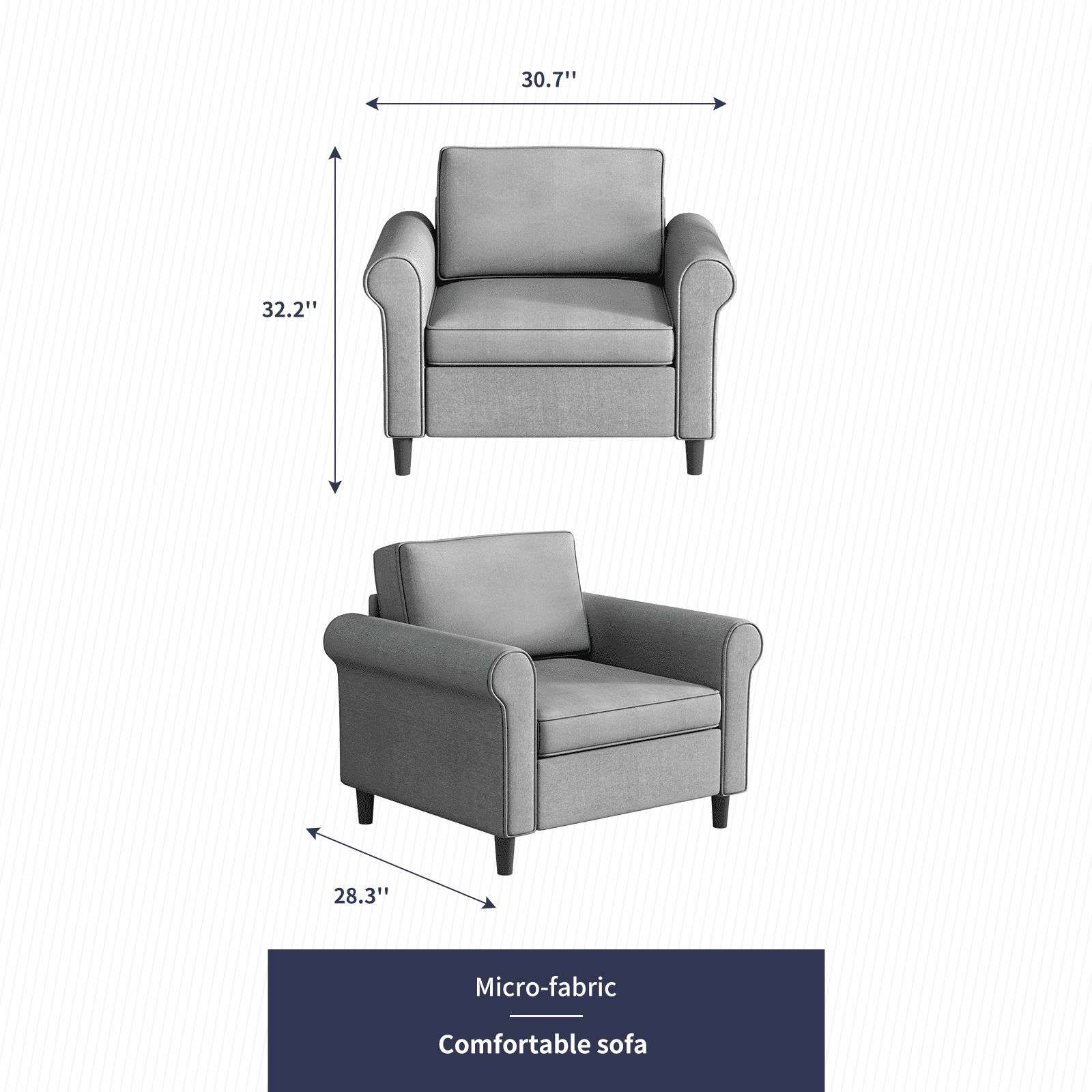 ZAFLY Modern Sleeper Sofa | Sectional Single Couch, DIY Combination for Living Room | Natural Fabric, Cotton and Linen | Wooden Frame, Durable and Sturdy- Light Gray