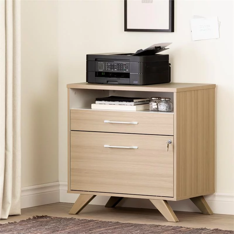 Pemberly Row Contemporary 2-Drawer File Cabinet in Soft Elm Oak and White