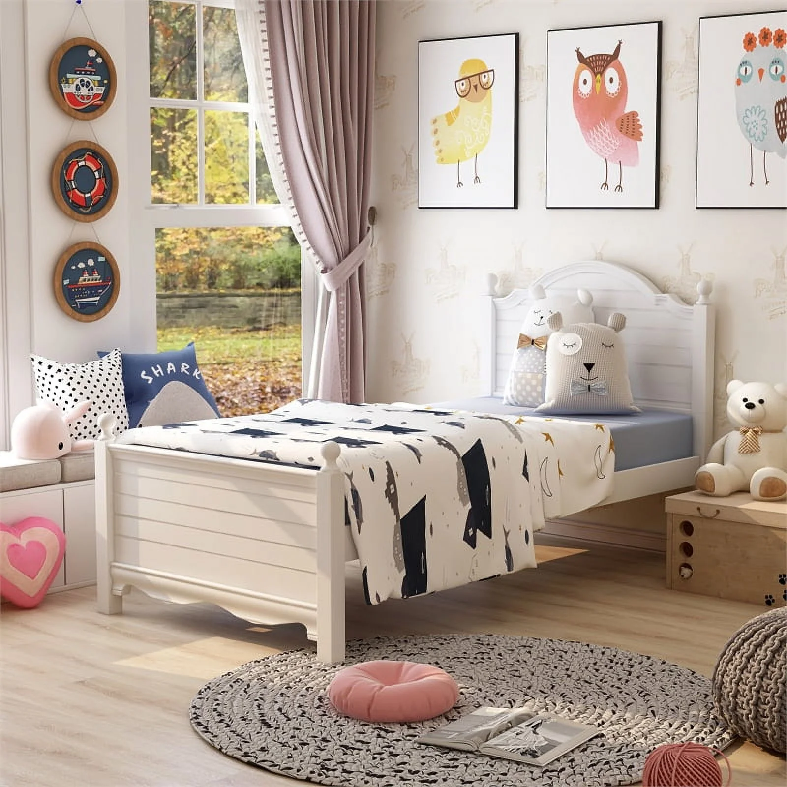 Bowery Hill Transitional Solid Wood/Wood Veneer/MDF Twin Panel Kids Bed in White