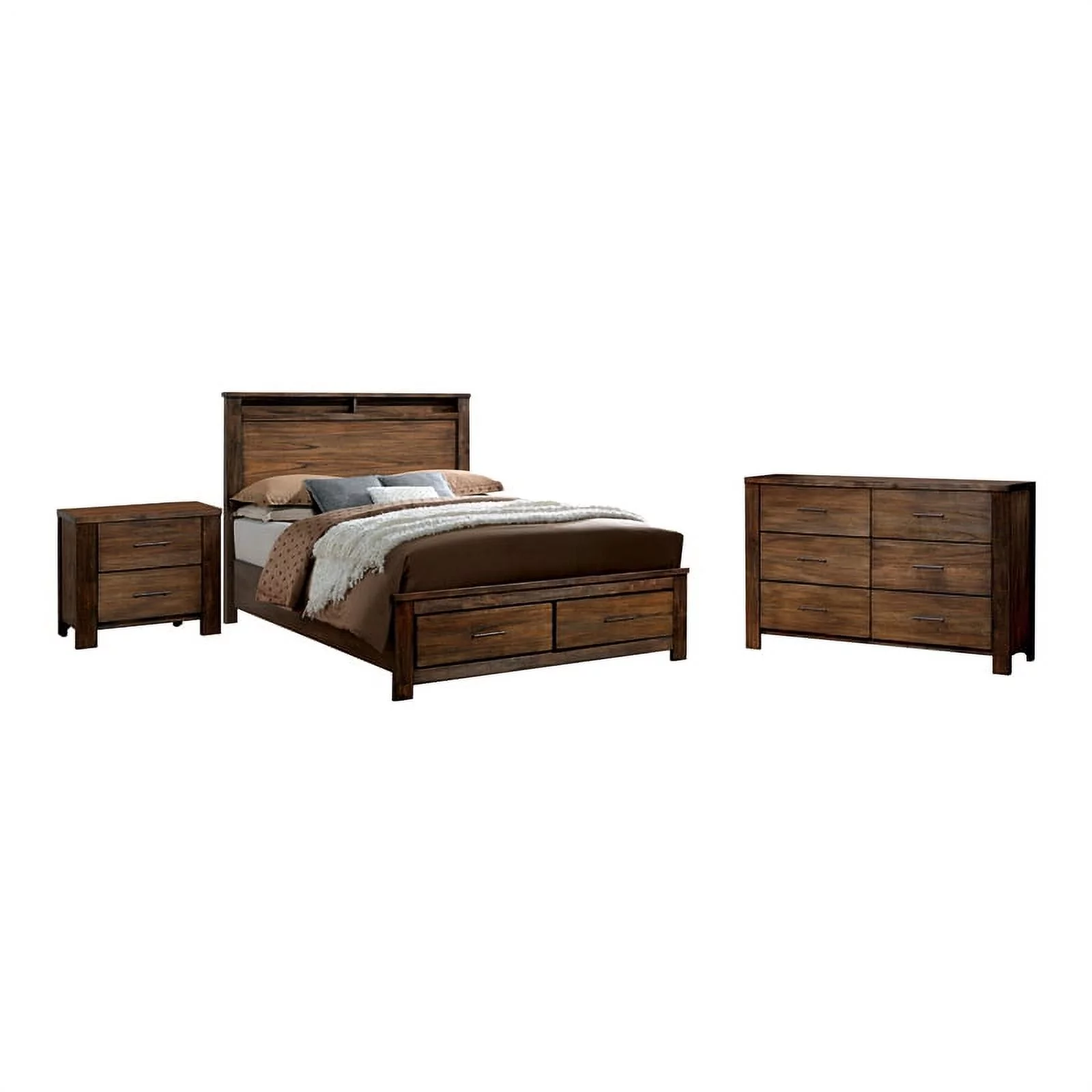 FOA Nangetti 3-Piece Oak Wood Bedroom Set - Cal King + Nightstand + Dresser