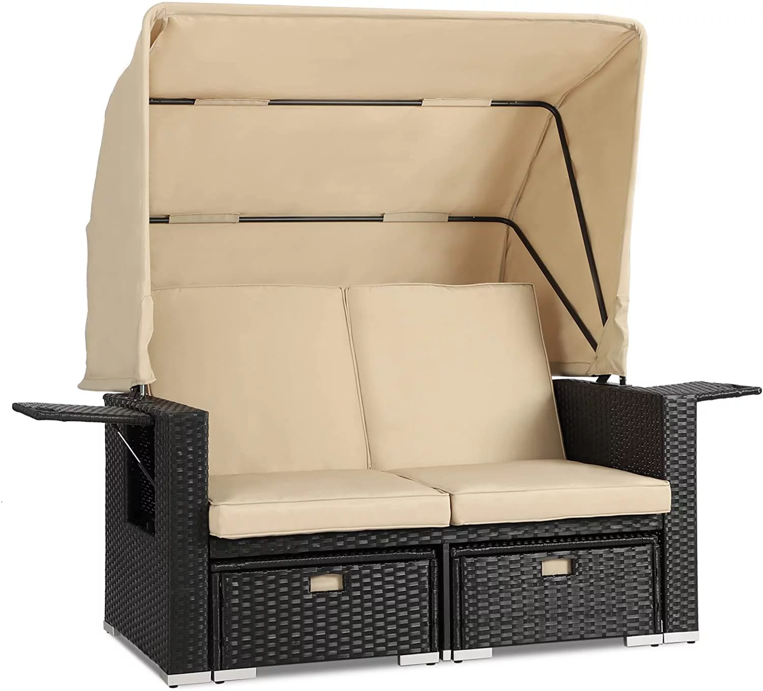 Haverchair Outdoor Furniture Sunbed with Retractable Canopy, Patio Rattan Wicker daybed Set