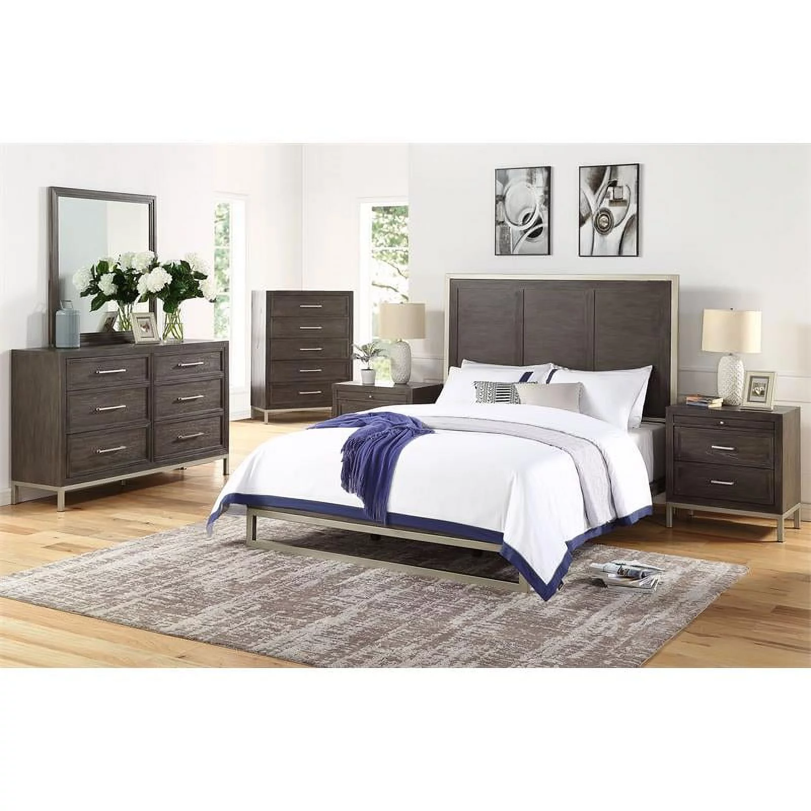 Steve Silver Broomfield Walnut Queen Engineered Wood 6-Piece Bedroom Set