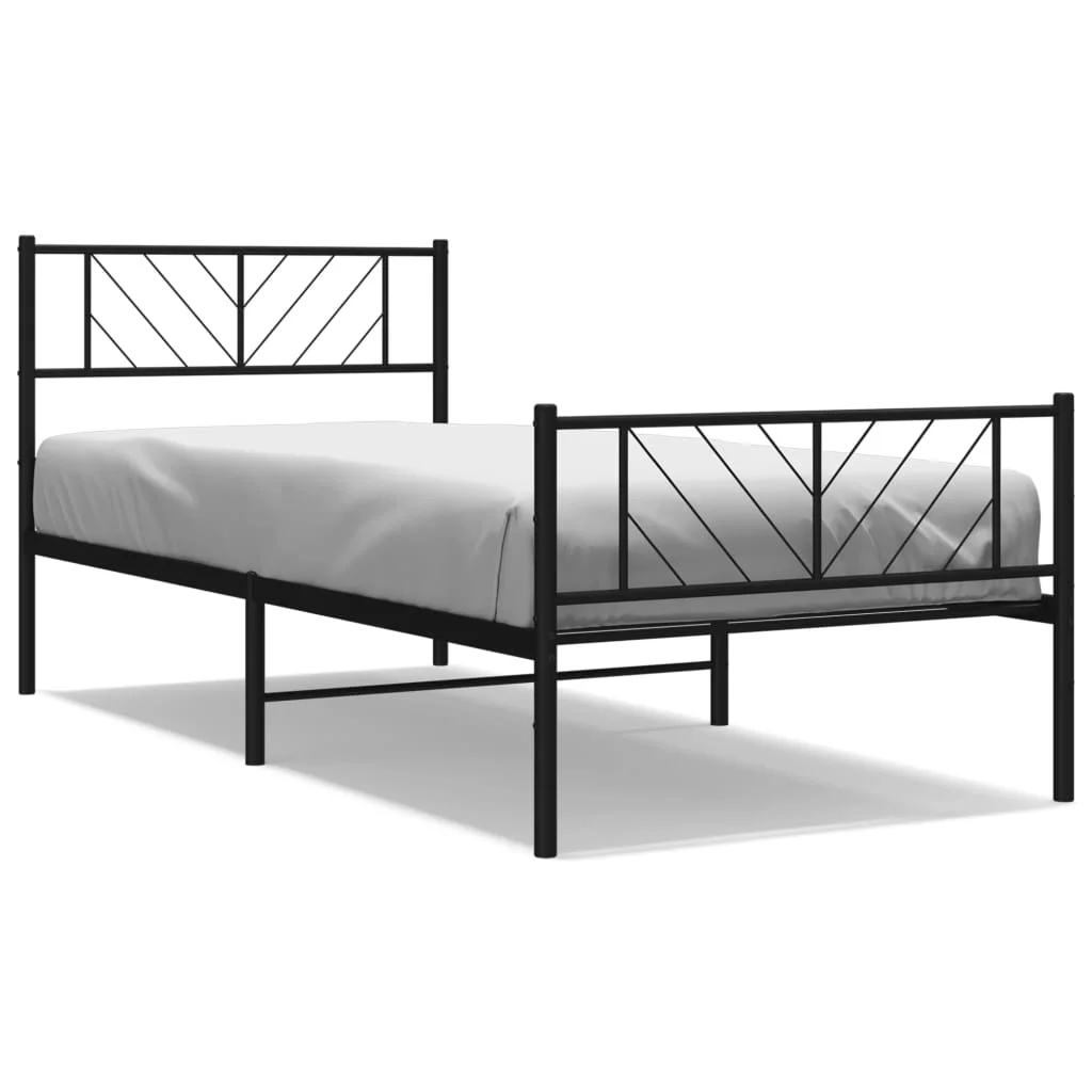 Metal Bed Frame with Headboard and Footboard Black 39.4