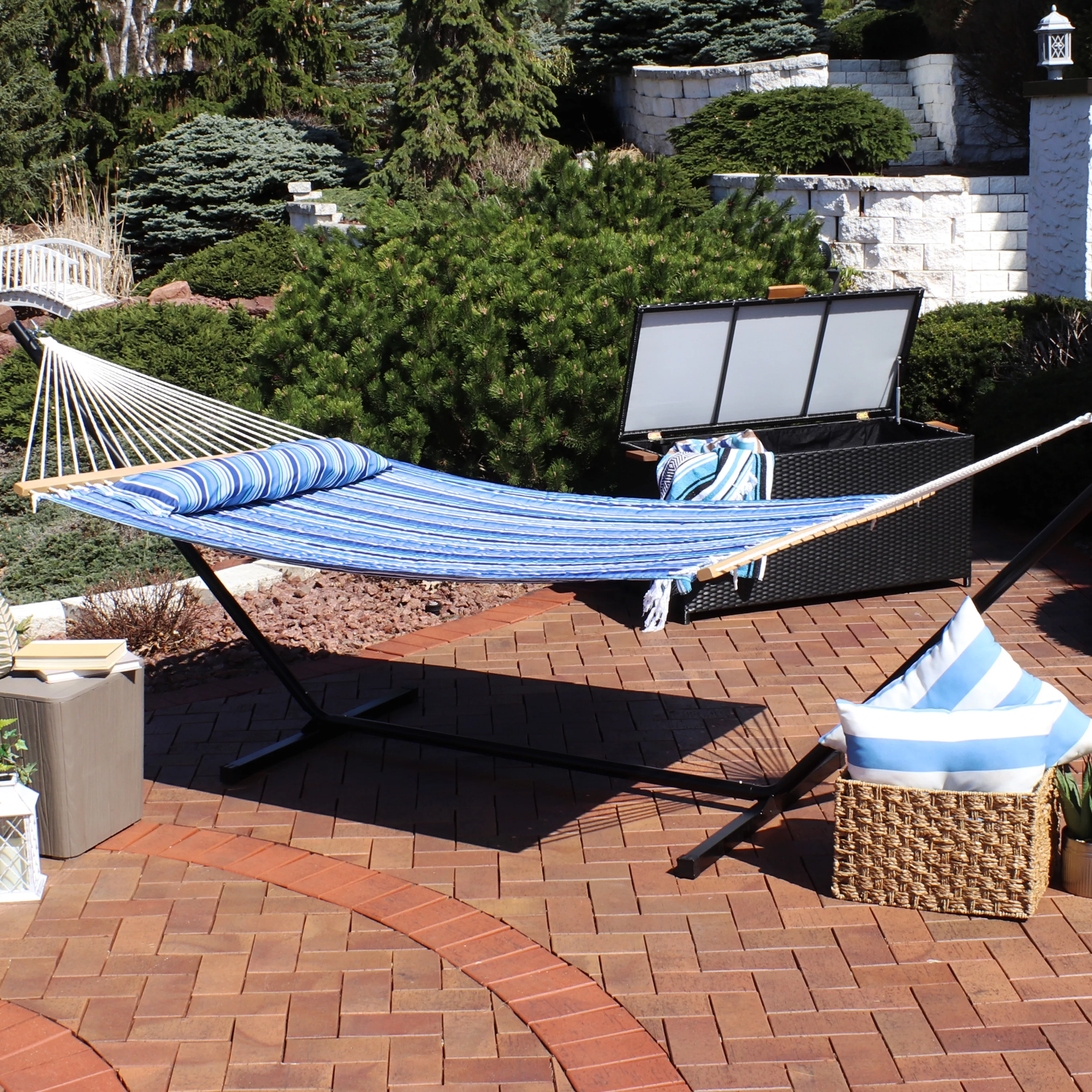 Sunnydaze 2-Person Quilted Fabric Double Hammock with Pillow - Catalina Beach