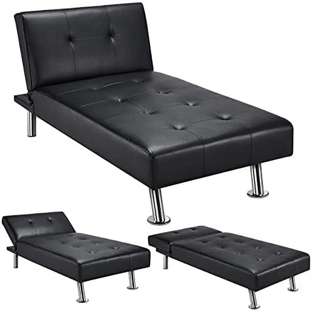 NLIBOOMLife Faux Leather Sofa Bed Sleeper Convertible Futon Sofa Modern Recliner Couch Daybed with Chrome Metal Legs for Living Room Black