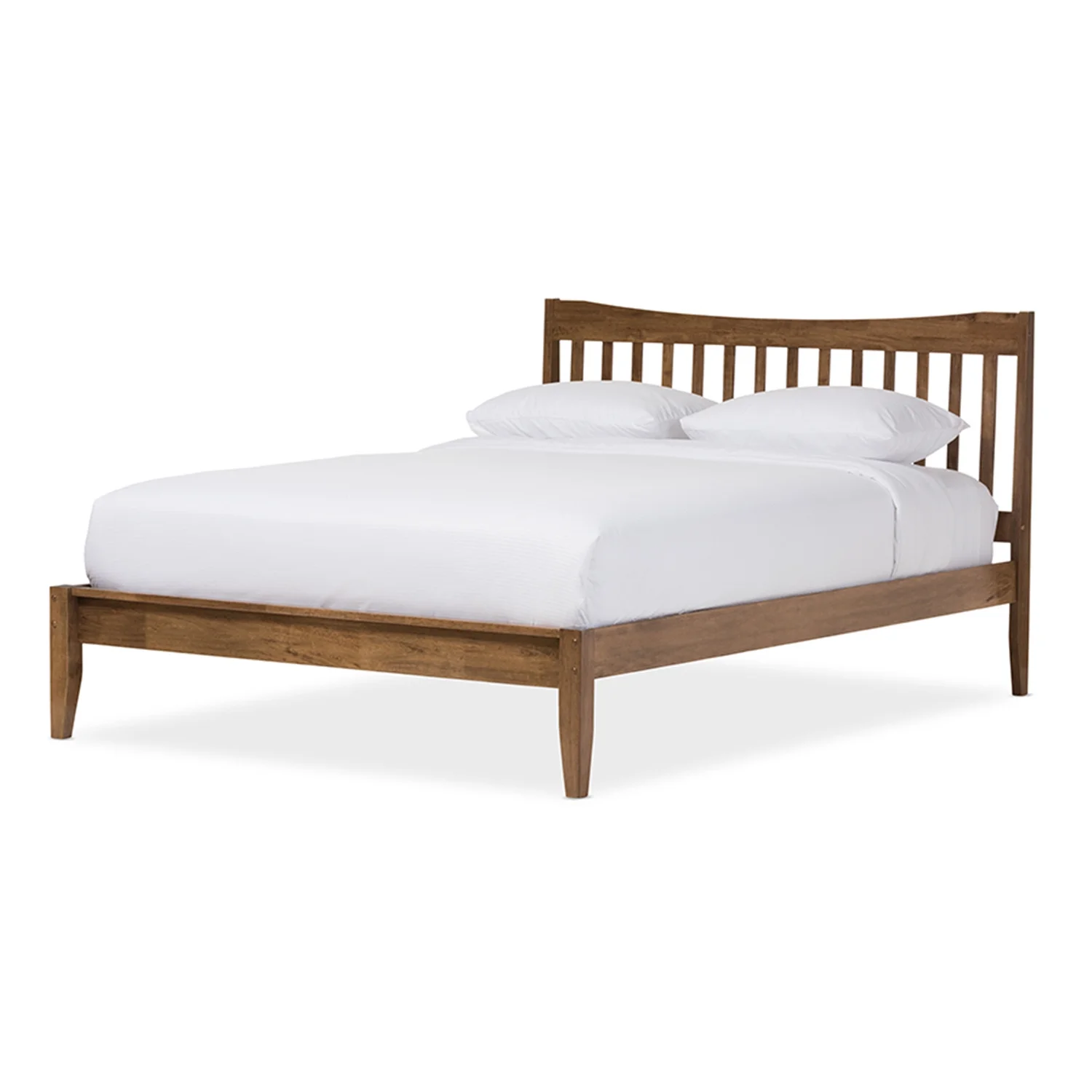 Baxton Studio Edeline Mid-Century Modern Solid Walnut Wood Curvaceous Slatted Platform Bed, Multiple Sizes