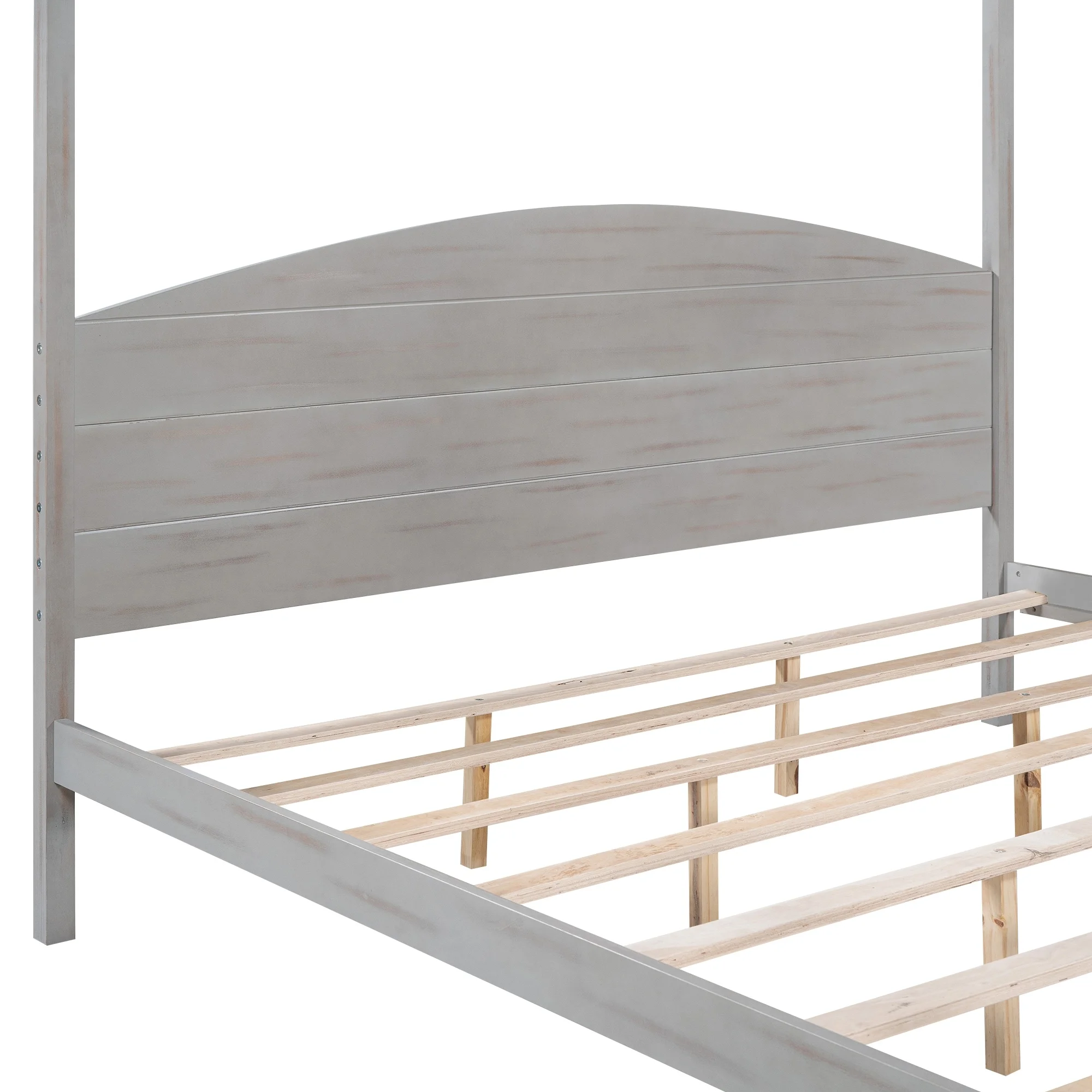 King Size Canopy Platform Bed with Headboard and Support Legs Grey