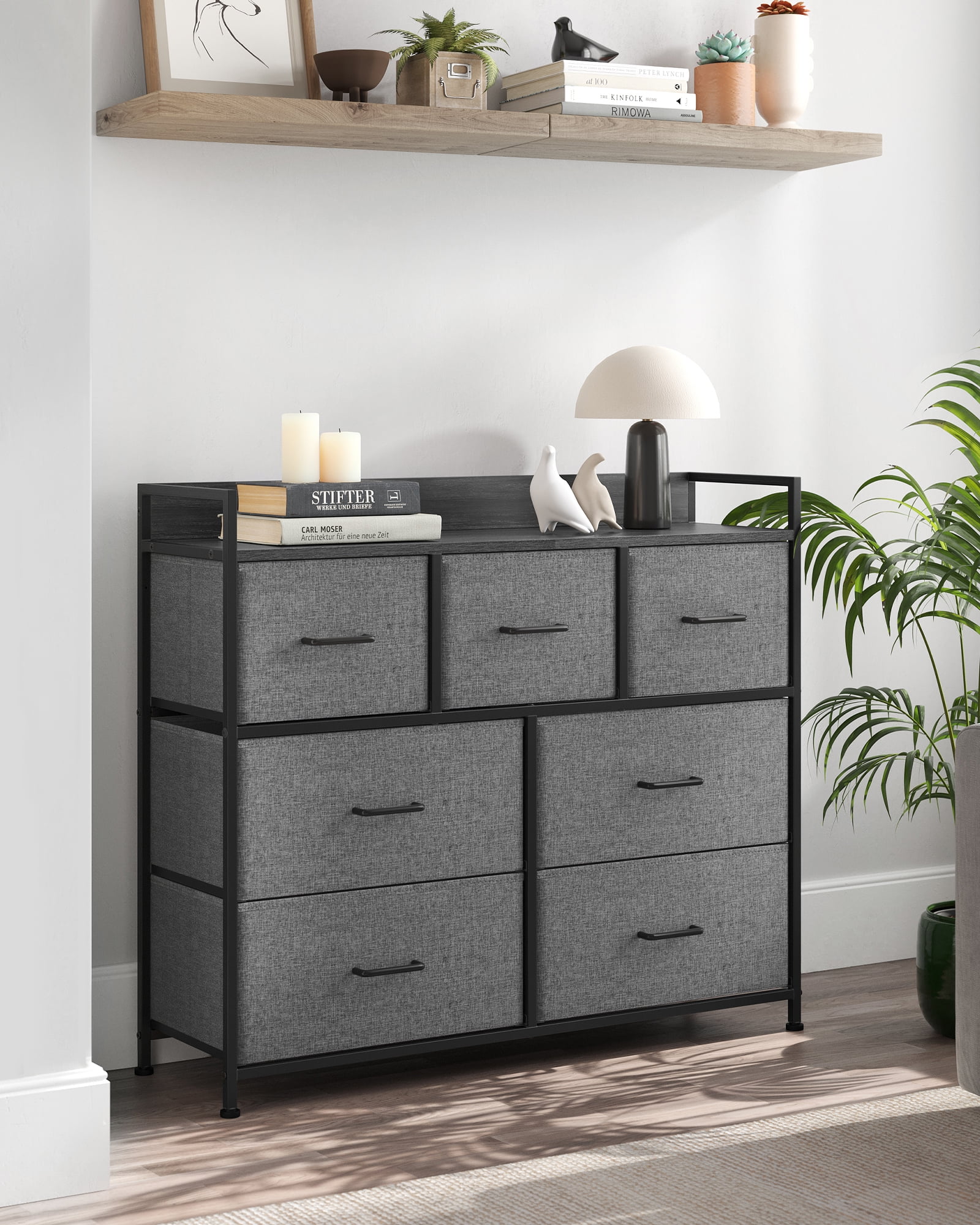 SONGMICS Dresser with 8 Drawers -Furniture Storage Chest Tower Unit for Bedroom Hallway Closet Office Organization - Steel Frame Wood Top Easy Pull Fabric