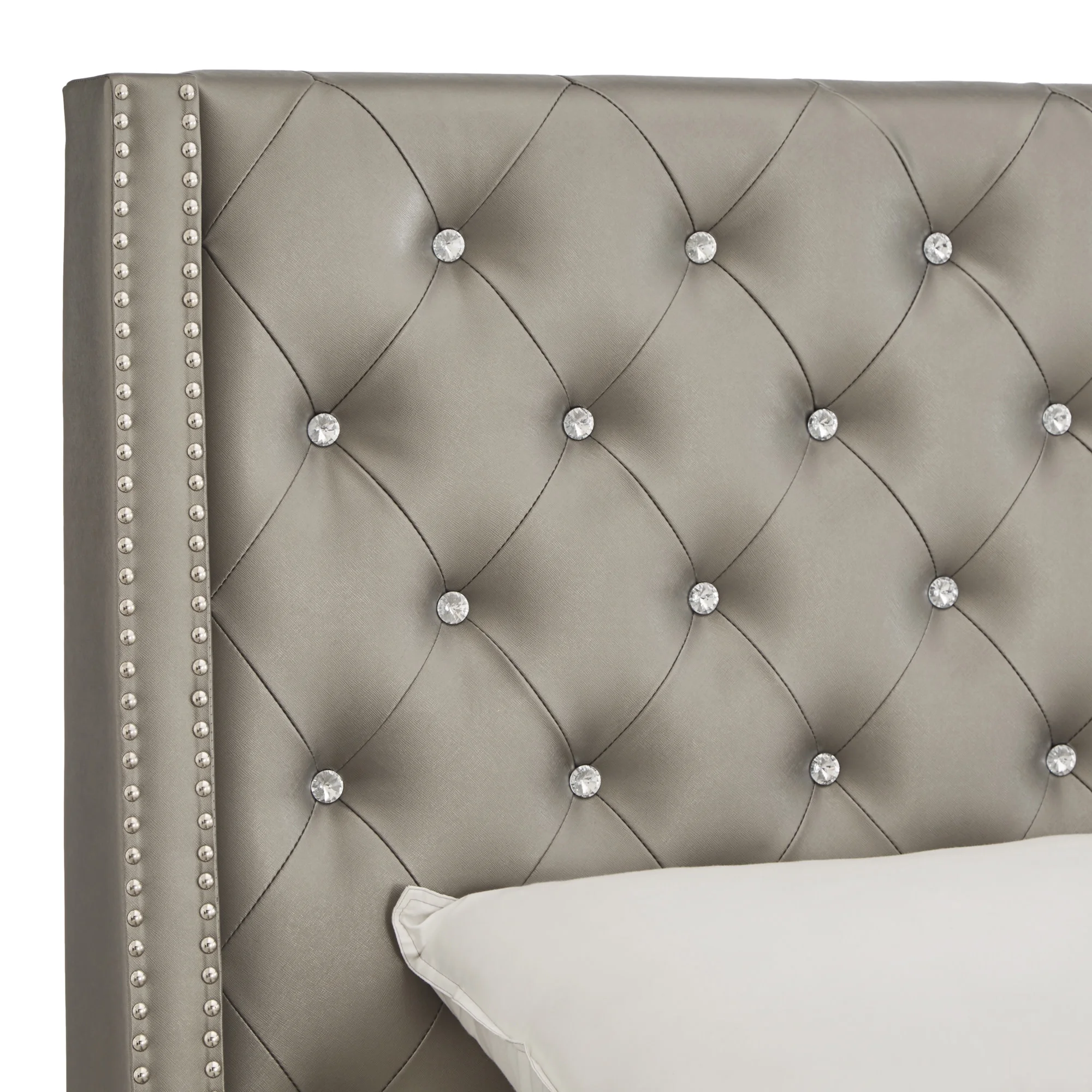 Weston Home Pixie Faux Leather Crystal Tufted Headboard, Silver Grey, Queen