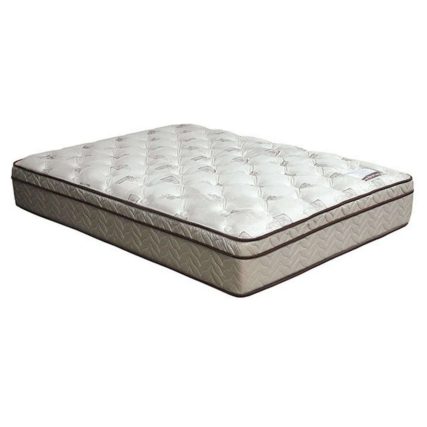 Benjara 7 in. Yuk Edge Support & Quilted Suede Foundation Box Spring Bed, White & Brown - Full Size