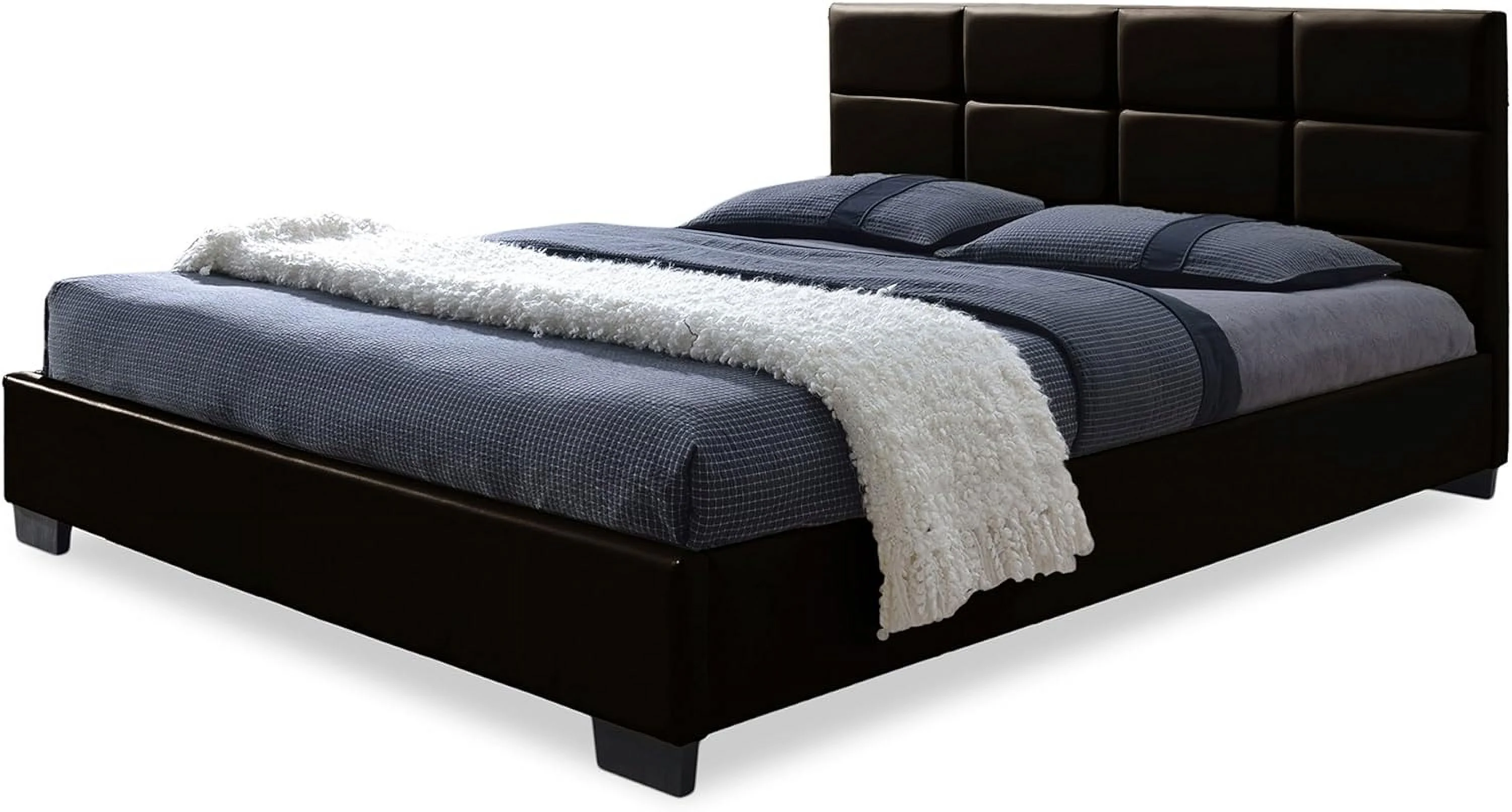 Vivaldi Modern And Contemporary Dark Brown Faux Leather Padded Platform Base Queen Size Bed Frame