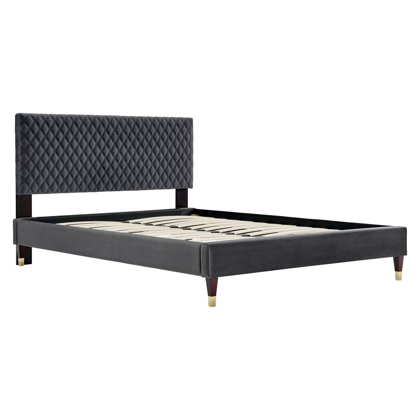 Modway Garcelle Modern Performance Velvet Queen Platform Bed in Charcoal