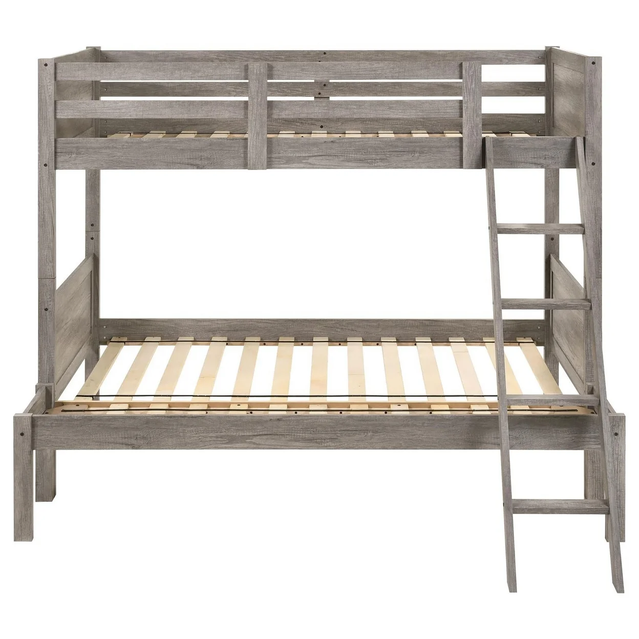 Twin over Full Bunk Bed Set Slatted Guard Rails Weathered Taupe Wood-Saltoro Sherpi