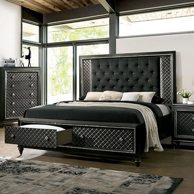 Contemporary Metallic Gray Finish Bedroom Furniture 1pc Queen Size Storage Bed