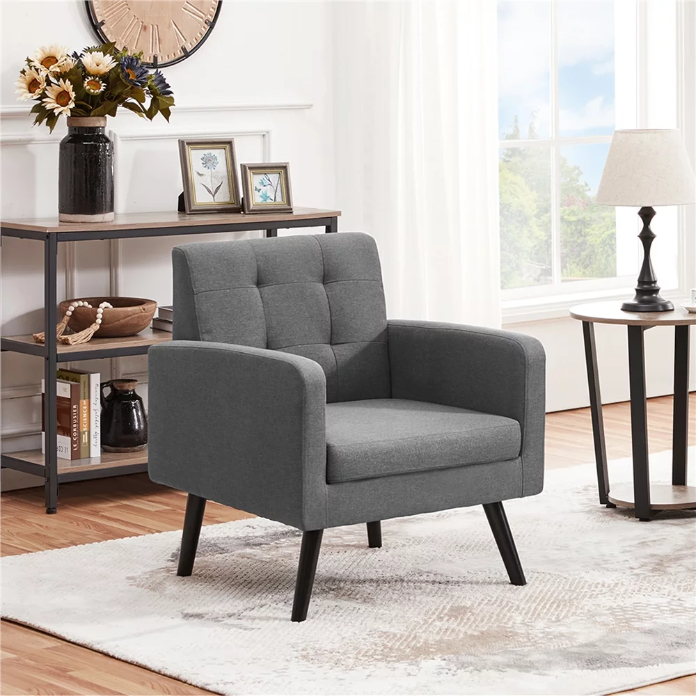Smile Mart Modern Fabric Tufted Accent Arm Chair for Living room, Dark Gray
