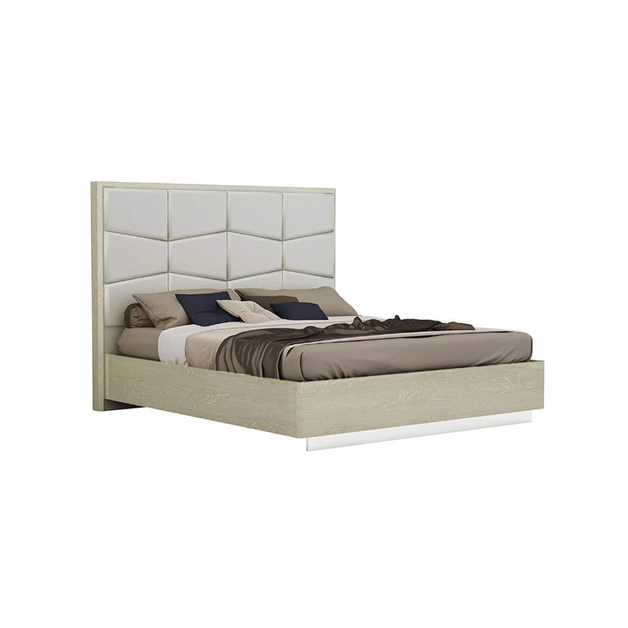 Wooden Queen Size Bed with Leather Upholstered Headboard, Brown and Grey