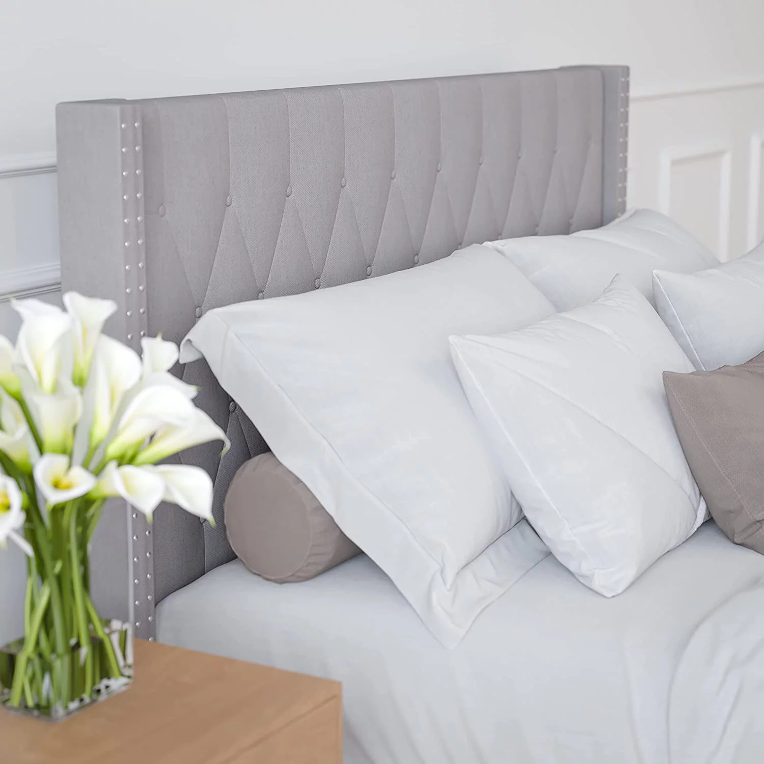 Lane Chenoa Upholstered King Size Platform Bed in Black Fabric with Button Tufted Headboard