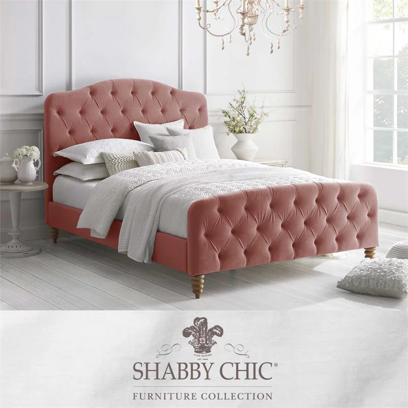 Rustic Manor  Boucher Velvet Twin Bedframe with Tufted Headboard and Footboard - Blush
