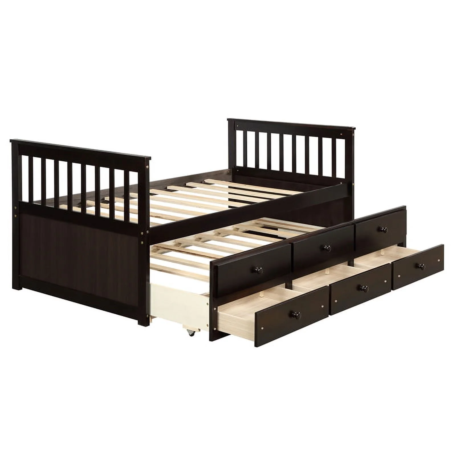 CRO Decor Captain's Bed Twin Daybed with Trundle Bed and Storage Drawer-Espresso