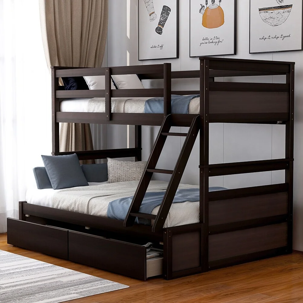 Twin over Full Bunk Bed with 2 Drawers and Ladder