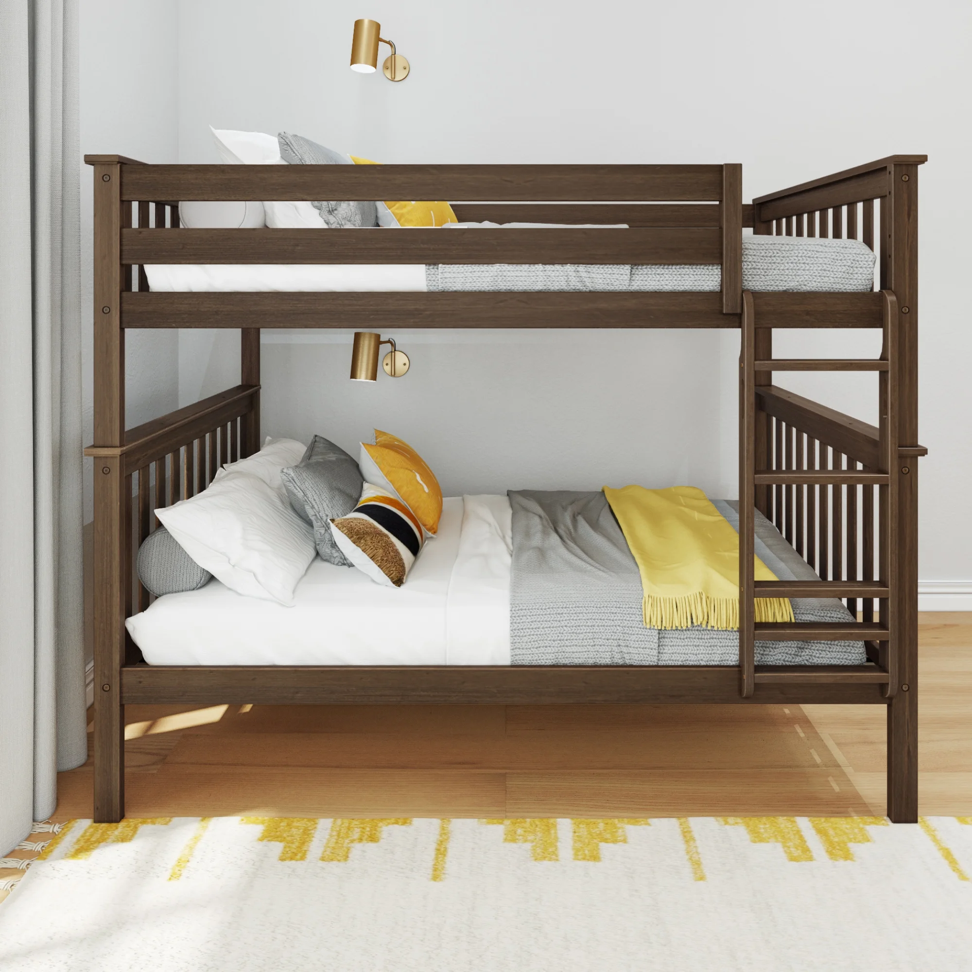 Max & Lily Full over Full Bunk Bed for Kids, Solid Wood Platform Bed, No Box Spring Needed, Walnut