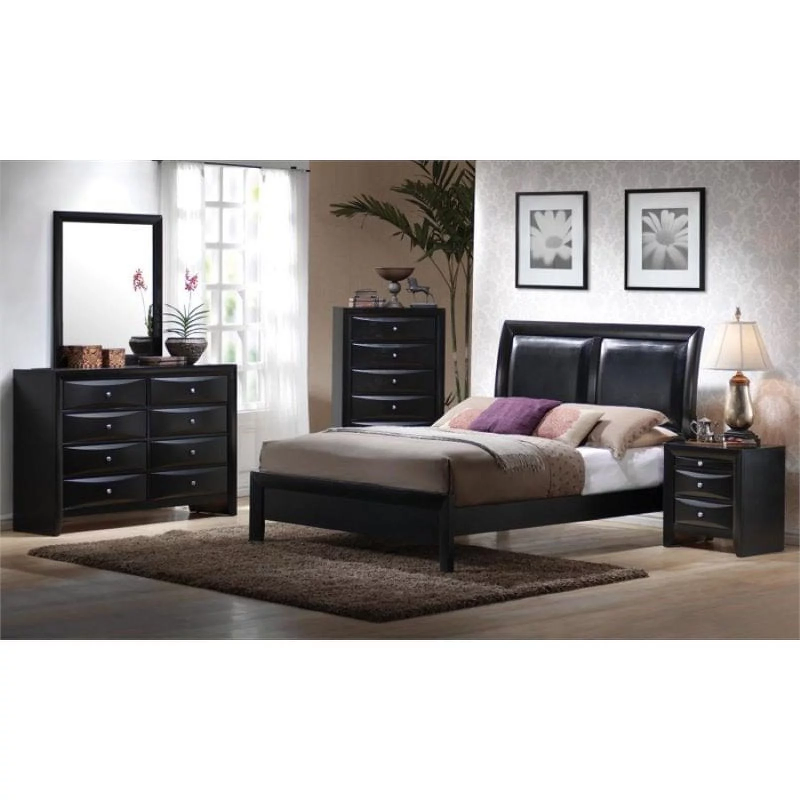 Briana Panel Bedroom Set with Sleigh Headboard Black