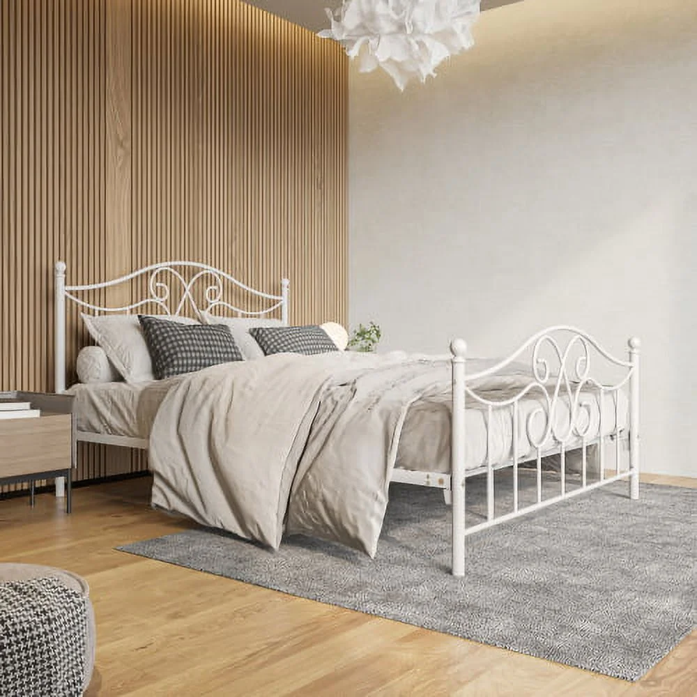 83 Inches Butterfly Shape Metal Platform Bed Frame with Vintage Headboard and Footboard, Premium Steel Reinforced Slat Support Mattress With Non-slip buckle,10.63