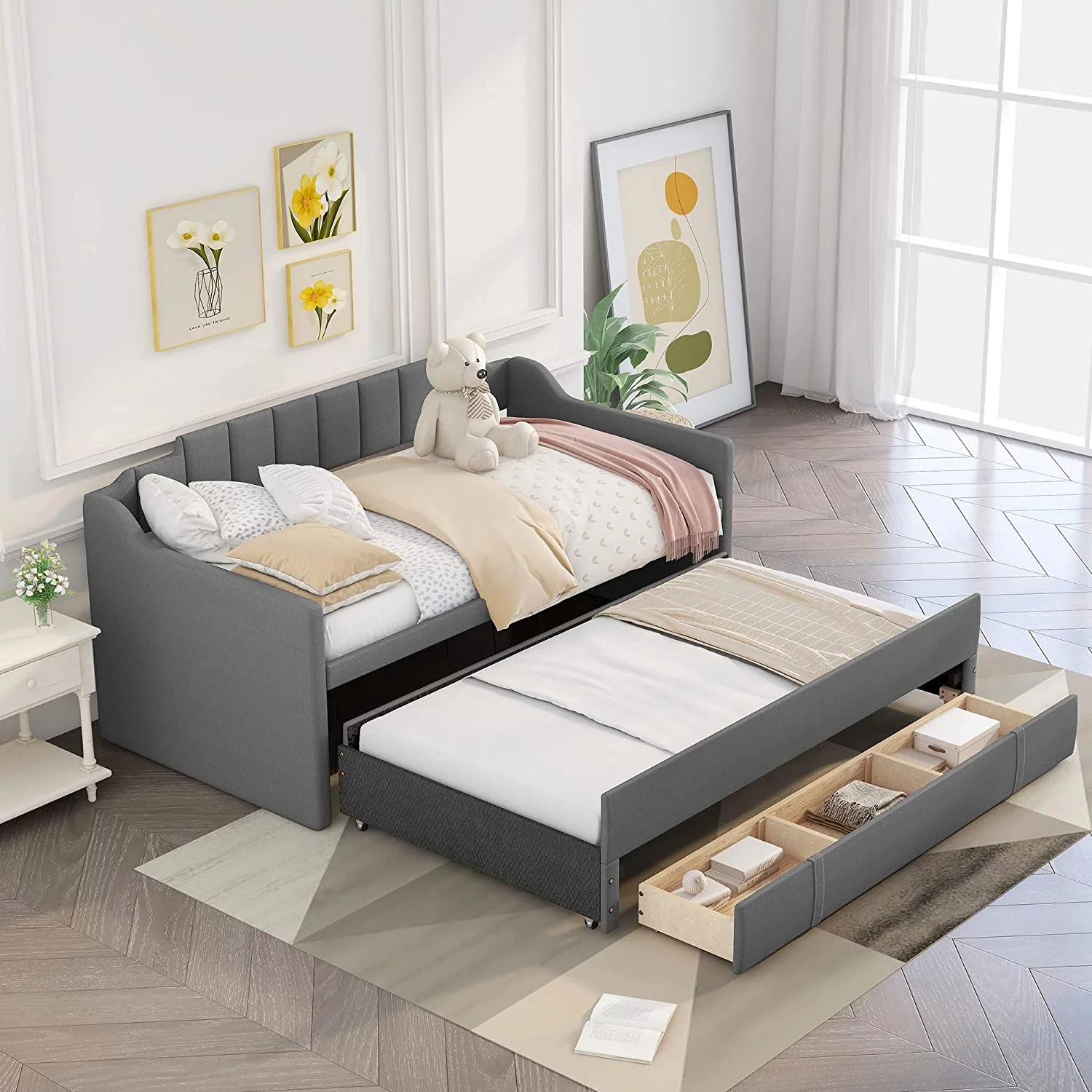Luxury Daybed Tufted Button Sofa Bed, Modern Velvet Bed For Family, Kids, Teens, No Box Spring Needed
