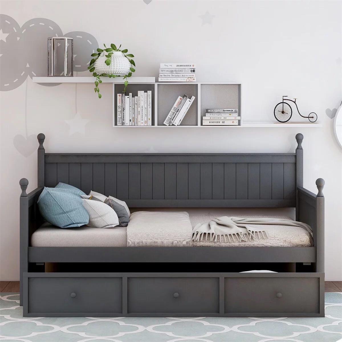 Wood Daybed with Three Drawers ,Twin Size Daybed