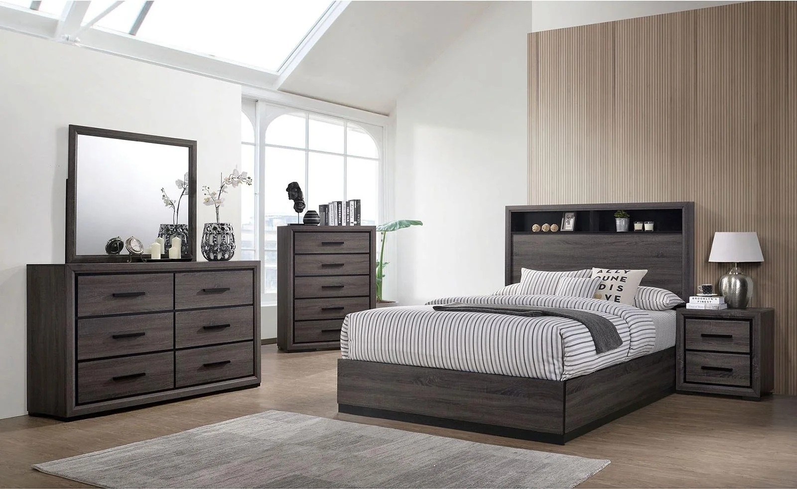 Contemporary Gray Wood King Bedroom Set 6pcs FOA CM7549 Conwy