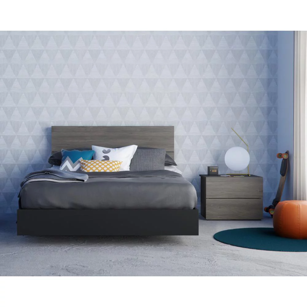 Nexera Apollo 3 Piece Full Size Bedroom Set, Bark Grey and Black